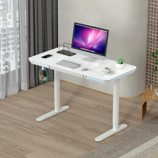 Фото Стол для компьютера Cactus CS-EGD-WT-LED с электроприводом и подстветкой столешница закаленное стекл