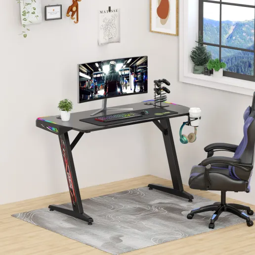 Фото Стол игровой Cactus CS-GTZ-BK-RGB с подсветкой столешница ДСП черный каркас черный (CS-GTZ-BK-RGB)