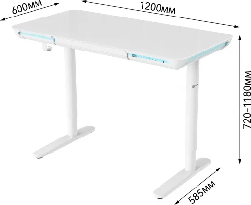 Фото Стол для компьютера Cactus CS-EGD-WT-LED с электроприводом и подстветкой столешница закаленное стекл