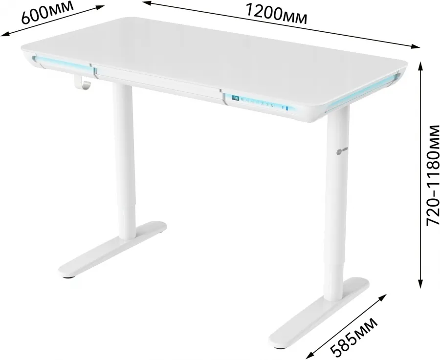 Стол для компьютера Cactus CS-EGD-WT-LED с электроприводом и подстветкой столешница закаленное стекл