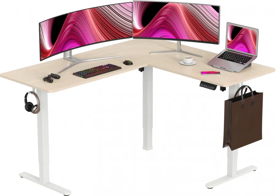 Стол для компьютера Cactus CS-EDXL-WWD угловой с электроприводом столешница МДФ белый дуб каркас бел