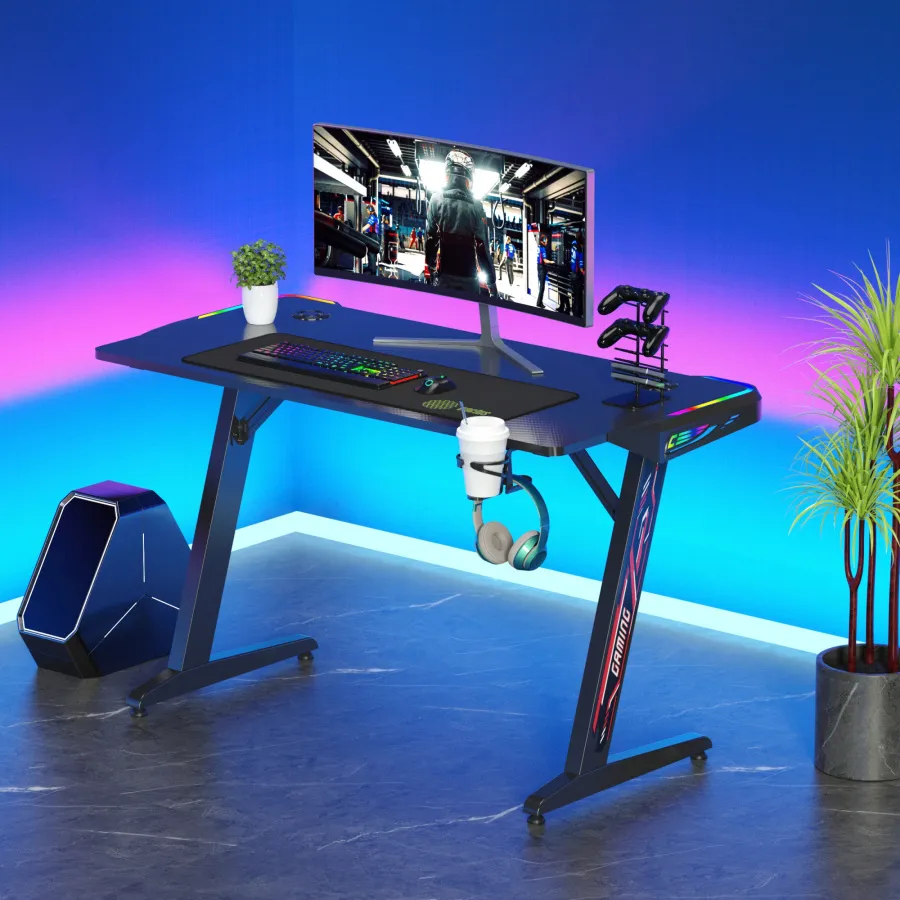 Стол игровой Cactus CS-GTZ-BK-RGB с подсветкой столешница ДСП черный каркас черный (CS-GTZ-BK-RGB)