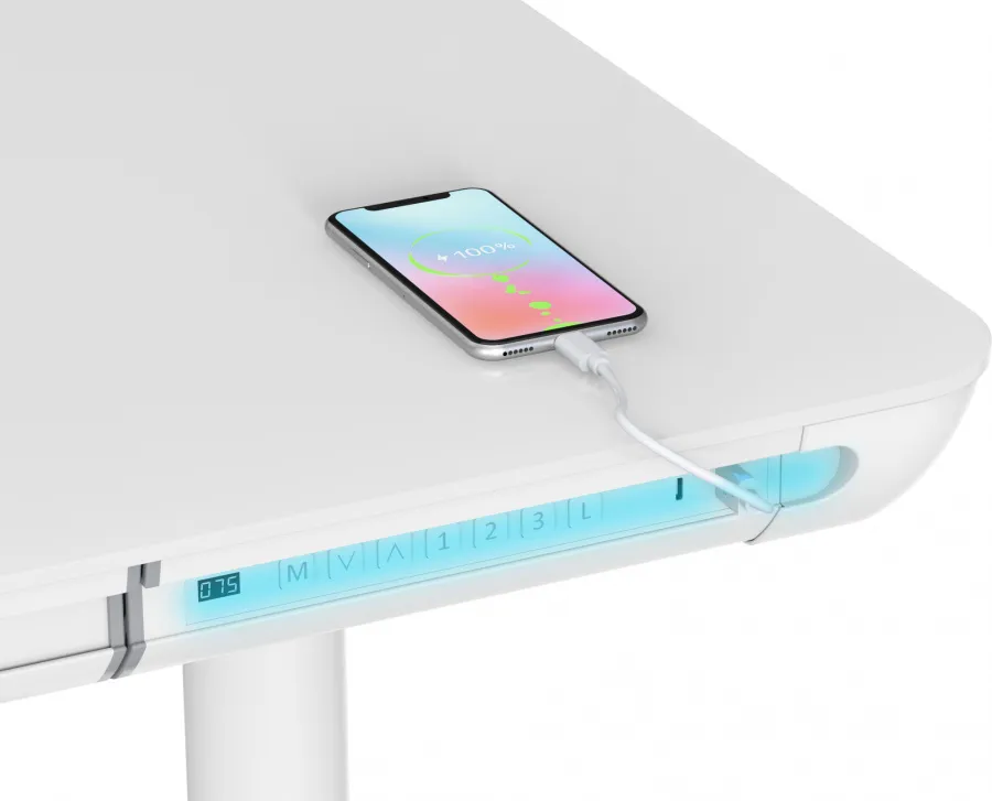 Стол для компьютера Cactus CS-EGD-WT-LED с электроприводом и подстветкой столешница закаленное стекл