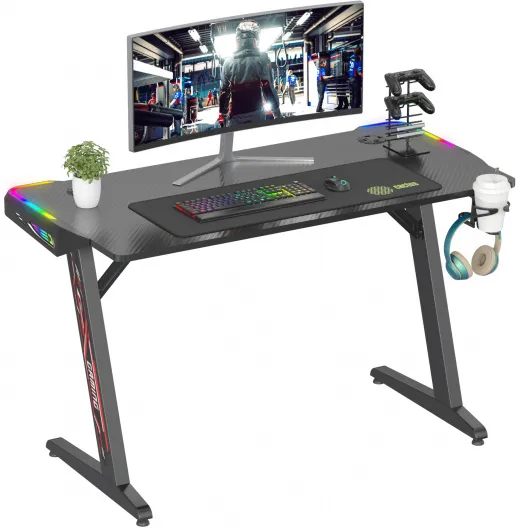 Фото Стол игровой Cactus CS-GTZ-BK-RGB с подсветкой столешница ДСП черный каркас черный (CS-GTZ-BK-RGB)