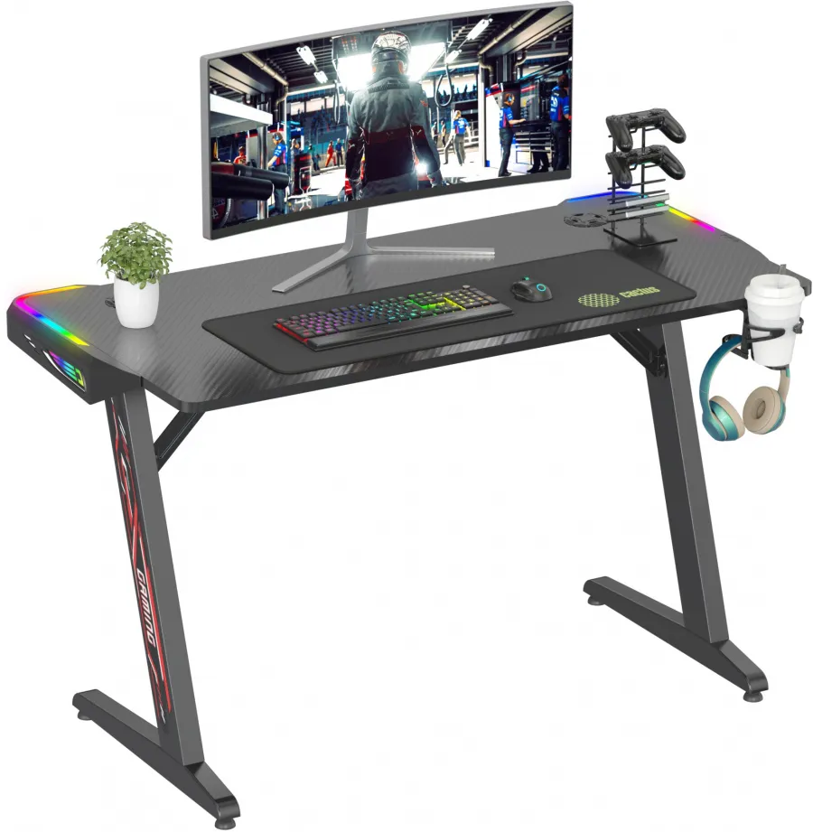 Стол игровой Cactus CS-GTZ-BK-RGB с подсветкой столешница ДСП черный каркас черный (CS-GTZ-BK-RGB)