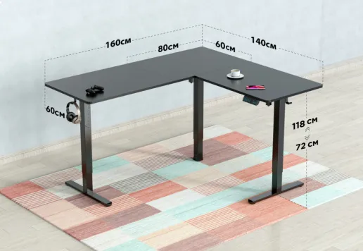 Фото Стол для компьютера Cactus угловой подъёмный столешница МДФ черный каркас черный 140х72х60см (CS-EDX