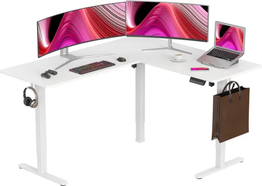 Фото Стол для компьютера Cactus CS-EDXL-WWT угловой с электроприводом столешница МДФ белый каркас белый 1