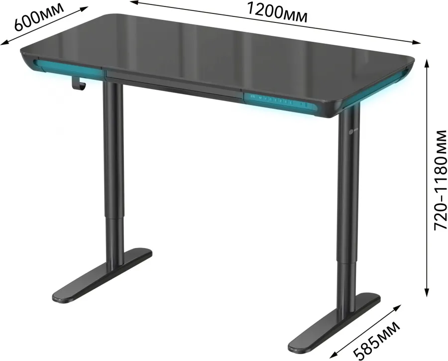 Стол для компьютера Cactus CS-EGD-BK-LED с электроприводом столешница закаленное стекло черный карка